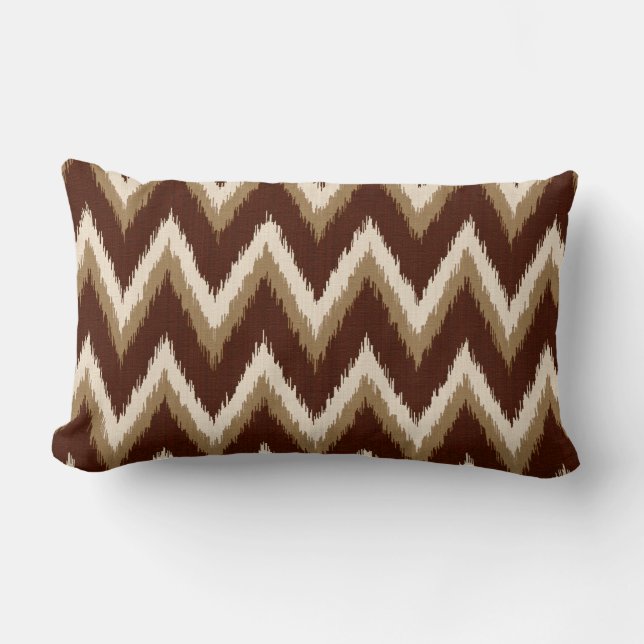 Cojín Lumbar Rayas de Chevron Ikat - Marrón chocolate y beige (Anverso)