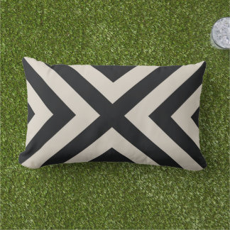 Cojín Lumbar Rayas de Chevron modernas de color negro y beige