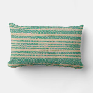 Cojín Lumbar Rayas de malla retro en color turquesa y olivo en
