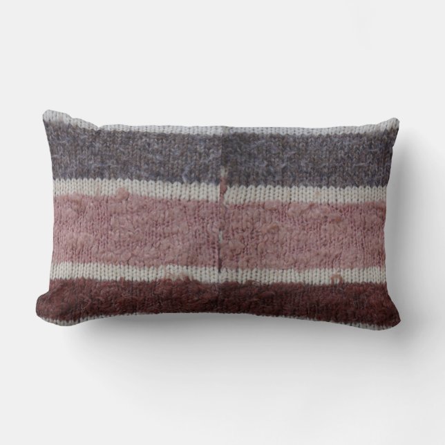 Cojín Lumbar rayas de punto a mano marrón y bieja (Anverso)