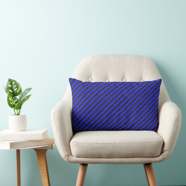 Cojín Lumbar Rayas diagonales delgadas en negro y azul (Silla)