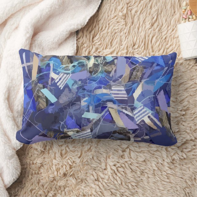 Cojín Lumbar Rayas geométricas abstractas de color azul indigo  (Manta)