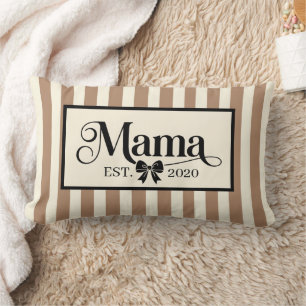 Cojín Lumbar Rayas Marrones Chic Personalizado Recuerdo de Mama