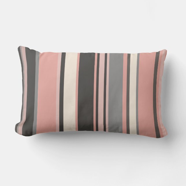 Cojín Lumbar Rayas modernas rosadas y grises a mediados del sig