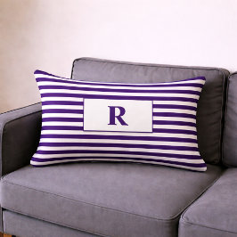 Cojín Lumbar Rayas moradas/blancas monogramadas