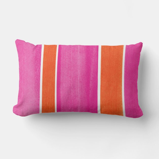 Cojín Lumbar Rayas Naranjas rosadas calientes (Anverso)