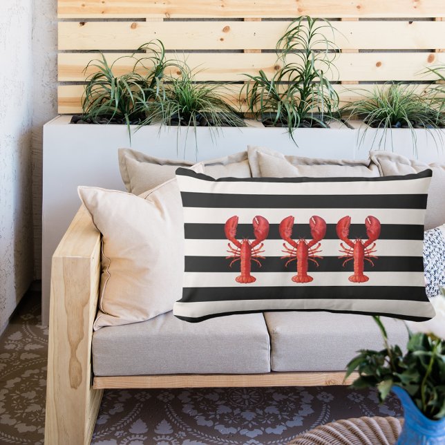 Cojín Lumbar Rayas náuticas blancas negras langostas rojas (Subido por el creador)