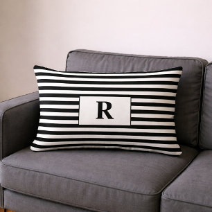 Cojín Lumbar Rayas Negras/Blancas Monogramadas