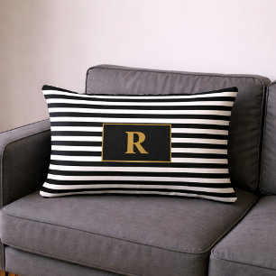 Cojín Lumbar Rayas Negras/Blancas Monogramadas