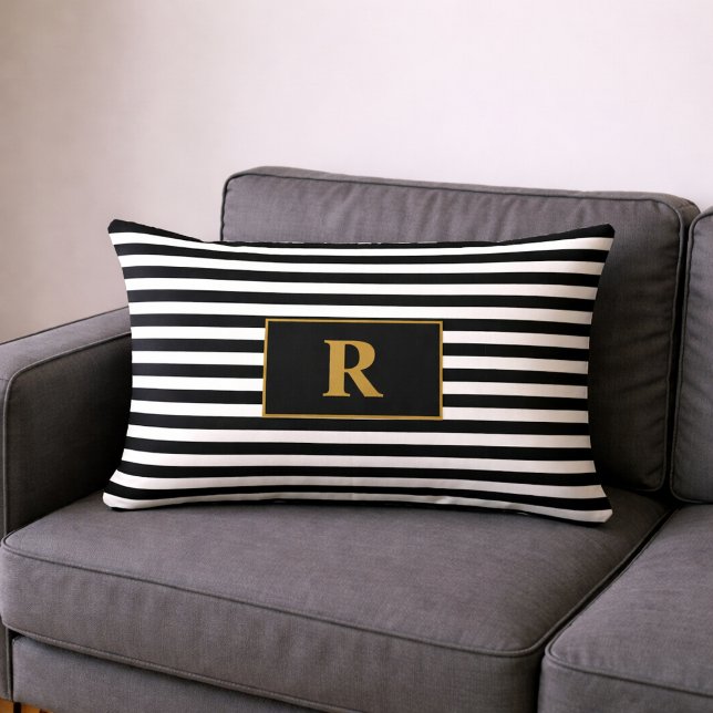Cojín Lumbar Rayas Negras/Blancas Monogramadas (Subido por el creador)