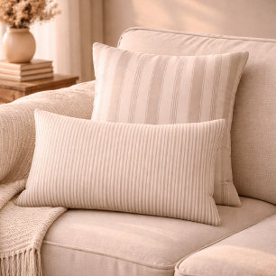Cojín Lumbar Rayas neutras beige y taupe de granja rústica