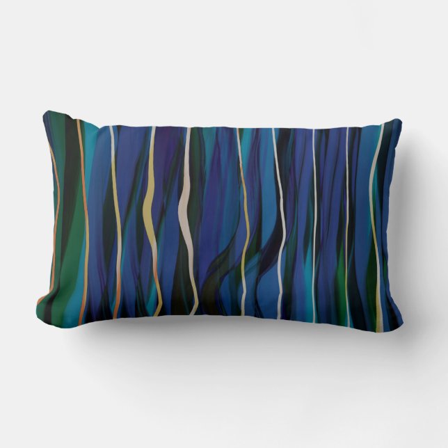 Cojín Lumbar rayas pintadas y líneas azul oscuro moderno moda (Anverso)