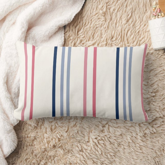Cojín Lumbar Rayas rosadas azules y blancas (Manta)