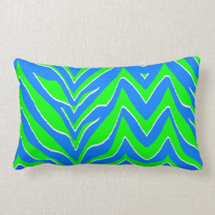 Cojín Lumbar Rayas verdes y azules de neón de la cebra