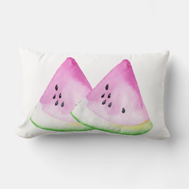 Cojín Lumbar Rebanadas De Sandía De Verano En Acuarela Acento (Anverso)