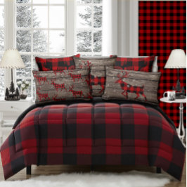 Cojín Lumbar Reclamado Barn Board Snowy Red Buffalo Plaid Stag