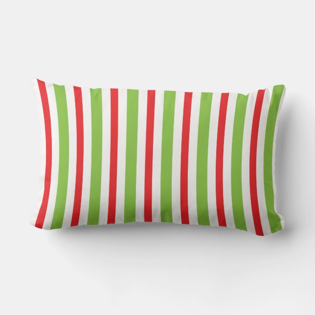 Cojín Lumbar Red and Green Christmas Stripped Throw Pillow (Reverso )