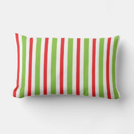 Cojín Lumbar Red and Green Christmas Stripped Throw Pillow