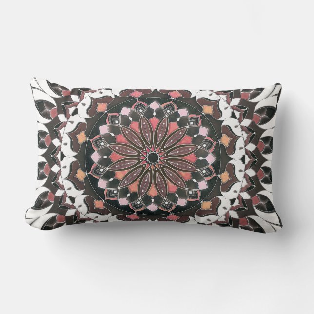 Cojín Lumbar Red Brown Mandala Round Cushion (Anverso)