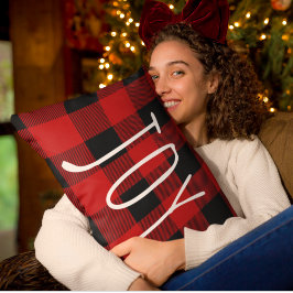 Cojín Lumbar Red Buffalo Plaid & Joy | Feliz feriado