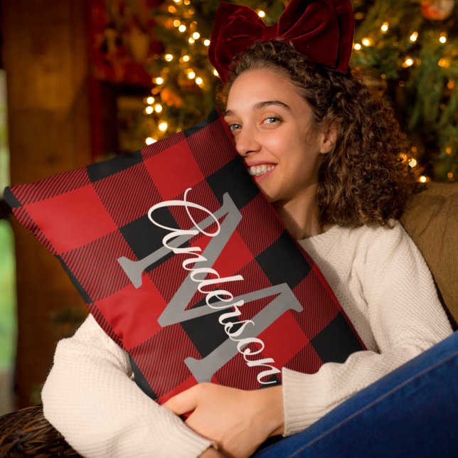 Cojín Lumbar Red Buffalo Plaid | Personal Inicial | Regalo (Subido por el creador)
