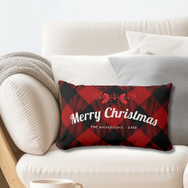 Cojín Lumbar Red Merry Christmas Buffalo Plaid