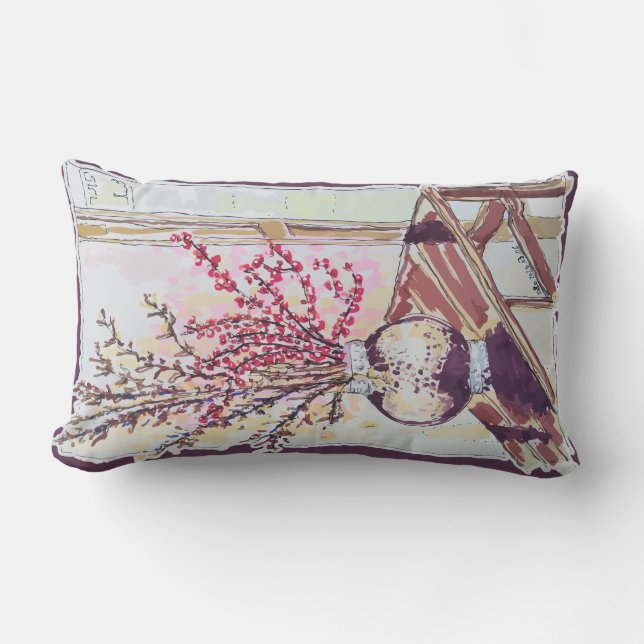 Cojín Lumbar Red Plum Blossoms (Anverso)
