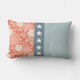 Cojín Lumbar Red White Blue Stripe Block Print Stars