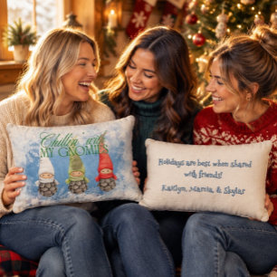 Cojín Lumbar Relajándome con mis Gnomies - Tres mejores amigos