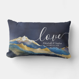 Cojín Lumbar Relieve metalizado dorado azul acuático Boda al ai