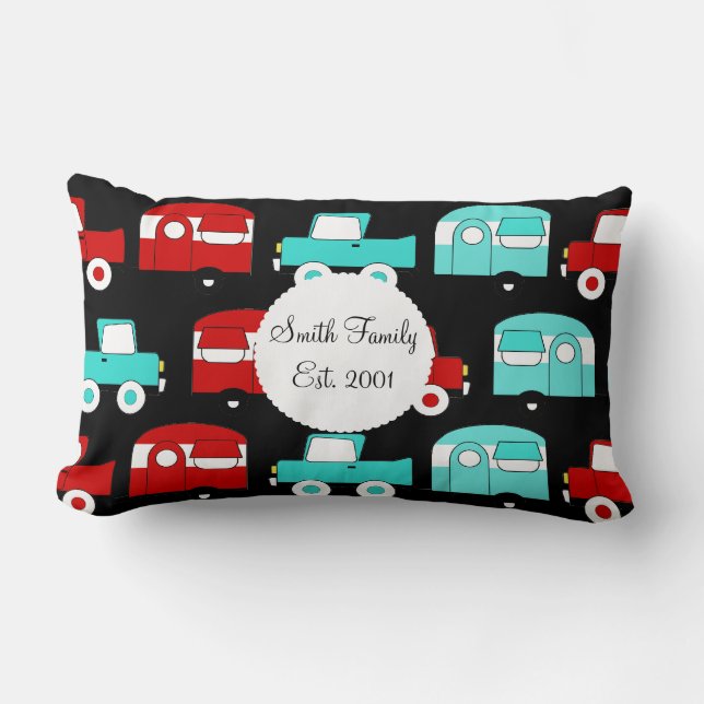 Cojín Lumbar Remolque de camping retro RV rojo turquesa (Anverso)