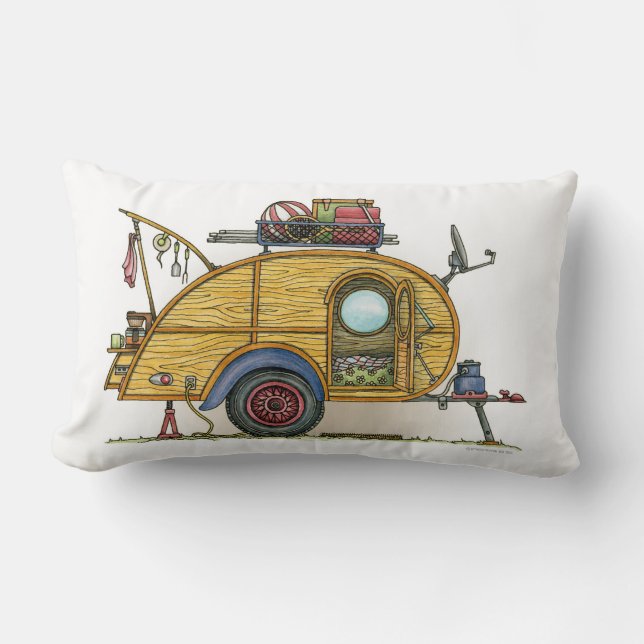 Cojín Lumbar Remolque lindo del viaje del campista de la (Anverso)