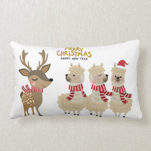 Cojín Lumbar Reno y alpacas de las Felices Navidad el