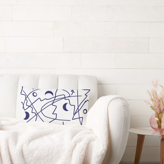 Cojín Lumbar Resumen Arte Azul Línea Blanca Círculos Minimalism (Sofá)