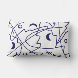 Cojín Lumbar Resumen Arte Azul Línea Blanca Círculos Minimalism