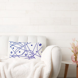 Cojín Lumbar Resumen Arte Líneas Blancas Azules Círculos Minima