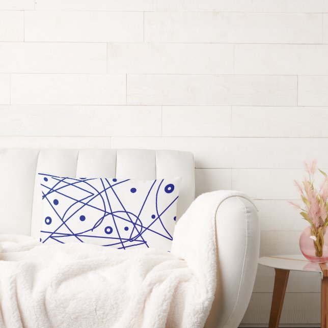 Cojín Lumbar Resumen Arte Líneas Blancas Azules Círculos Minima (Sofá)