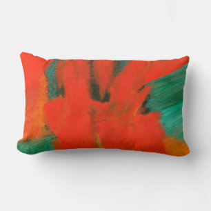 Cojín Lumbar Resumen Arte Pintura Naranja Rojo Oro Verde