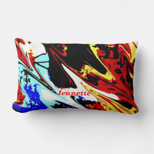 Cojín Lumbar Resumen colorido con nombre, amarillo rojo azul