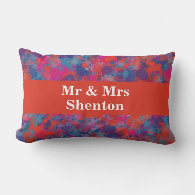 Cojín Lumbar Resumen de caídas rojas, azules y rosas (Anverso)