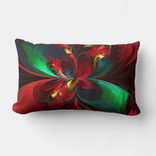 Cojín Lumbar Resumen floral moderno Patrón verde rojo del arte