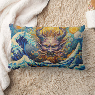 Cojín Lumbar Resumen Ola Kanagawa Oni demon Van Gogh mix