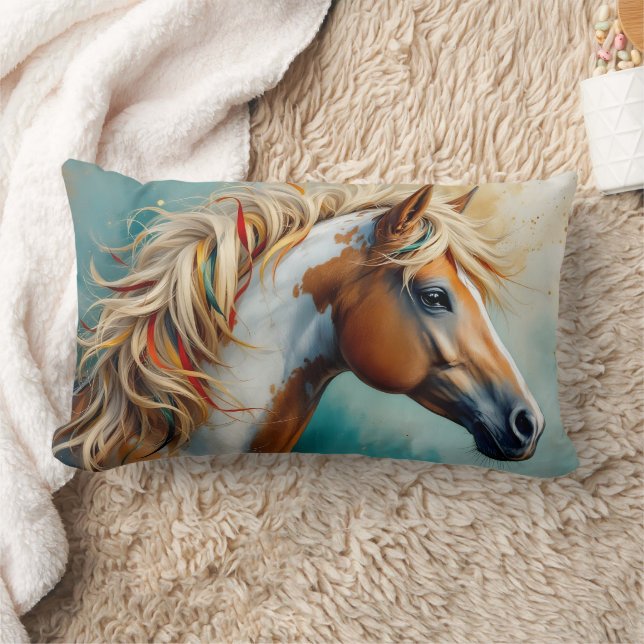 Cojín Lumbar Retrato de Palomino Paint Mustang (Manta)