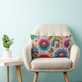 Cojín Lumbar Retro Floral Hippie Arcoíris