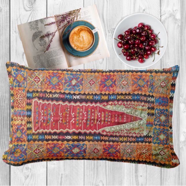 Cojín Lumbar Rezo turco antiguo rojo, azul y Naranja Kilim (Subido por el creador)