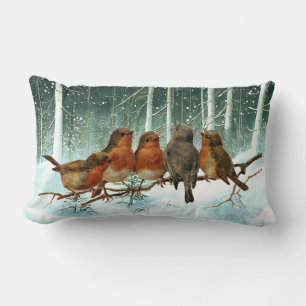 Cojín Lumbar Robin Birds sobre los Navidades de invierno de la 