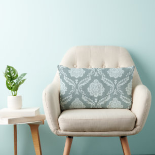 Cojín Lumbar Rococo Damask Gran Patrón Pato Huevo Azul+Verde Te