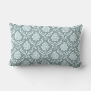 Cojín Lumbar Rococo Damask Rpt Patrón Pato Huevo Azul+Verde Tea