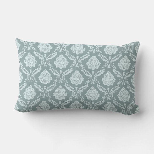 Cojín Lumbar Rococo Damask Rpt Pattern Duck Egg Blue+Teal (Reverso )