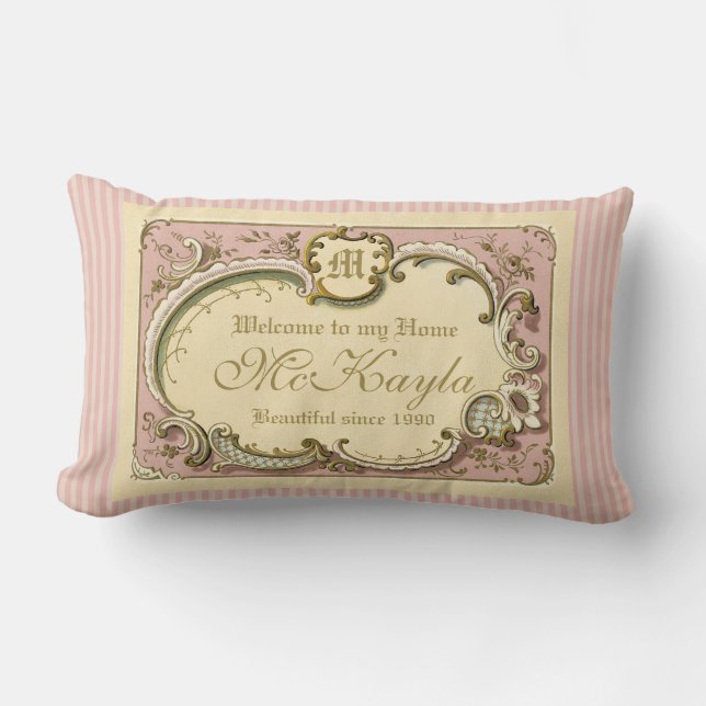 Cojín Lumbar Rococo francés Boudoir marco elegante rosado dorad (Anverso)